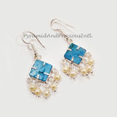 Turquoise Howlite Earrings, Dainty Pearl Hydro Earrings, December Birthstone, Sold By Pair